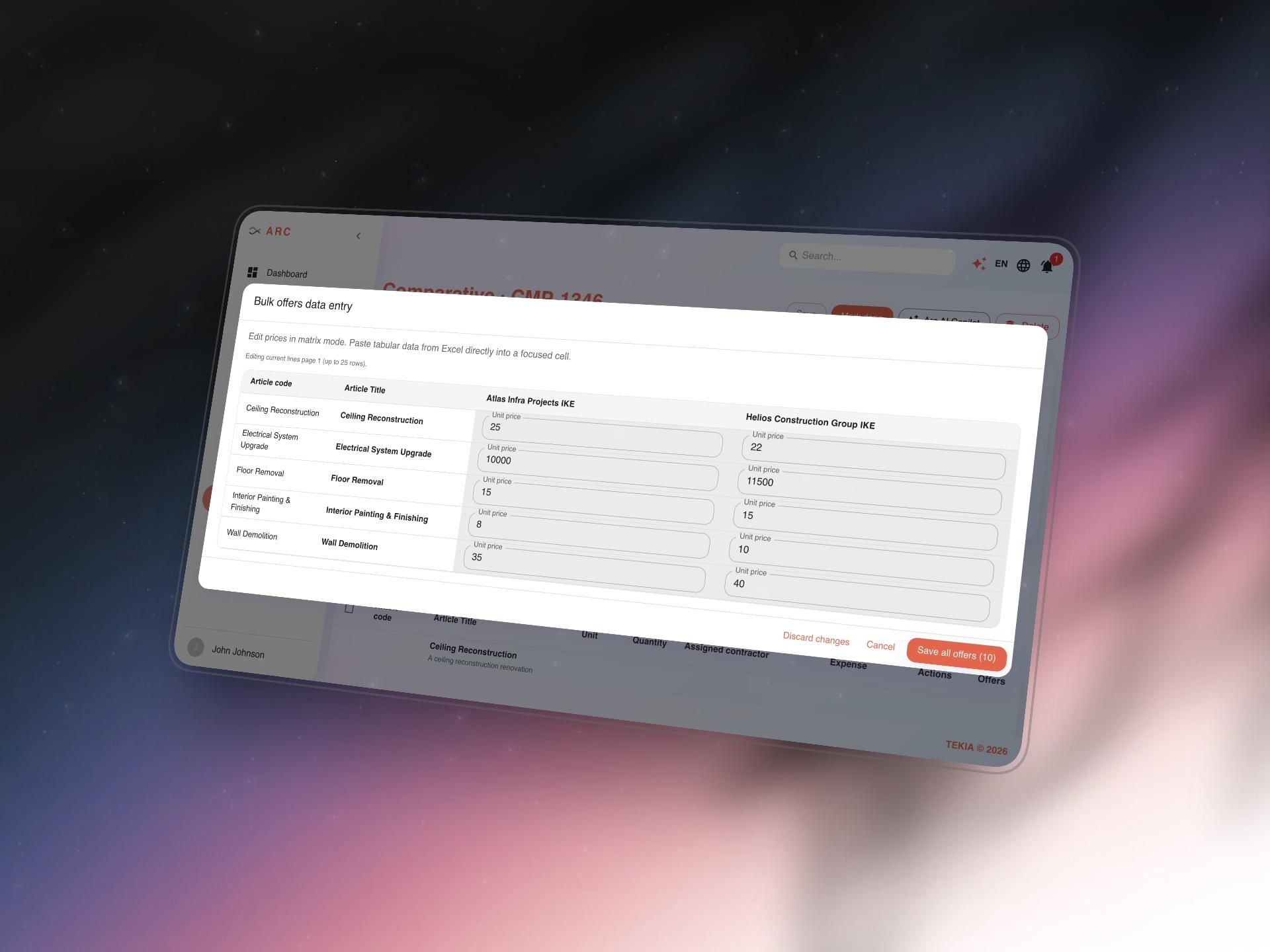 ARC comparative workflow with bulk contractor offer processing